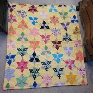 Vintage Star Pattern Hand Made Quilted Throw Blanket 51 x 44 Granny Backed Tied